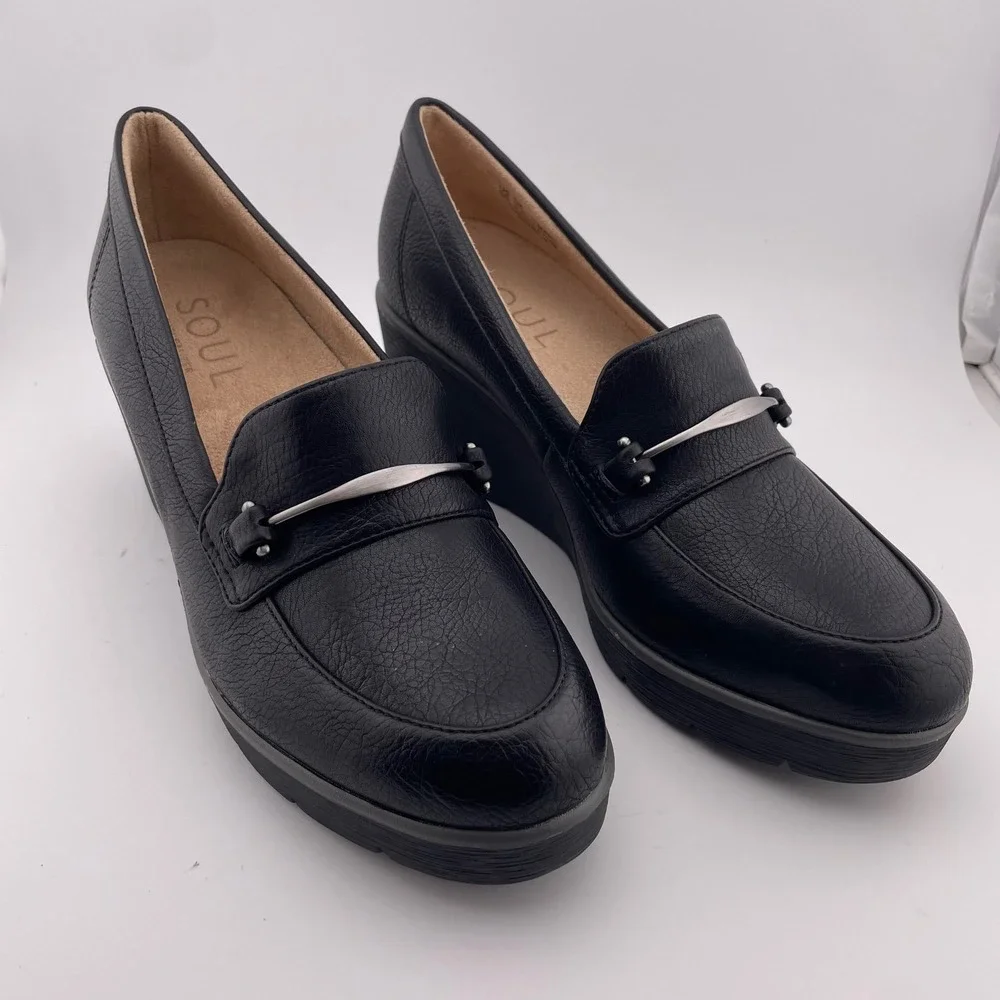 Soul Naturalizer Achieve Black‎ Wedge Loafers Metallic Detail Shoes Womens 9M